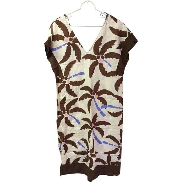 Zara Womens Linen Tunic Dress XS Brown Kaftan Hawaiian Beach 3385/177 NWT - Picture 1 of 9